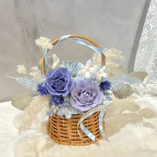 藍紫色玫瑰花籃 居家裝飾 精緻花藝 手工編織 浪漫優雅, 藍紫色