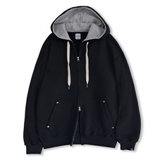 OCELOT D14 기모 후드 배색 베이직 투웨이 후드집업 블랙