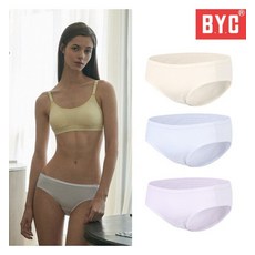 BYC BYC 여성 팬티 흡습 40수 편면 미디 삼각팬티 3매