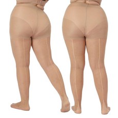 MERYLURE 여성용 플러스 사이즈 백심 20D 시어 타이츠 2쌍 발가락 강화 컨트롤 탑 팬티 스타킹 블랙*2. 152994, 누드 2개