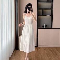 핫몰 플레어 A라인 어깨끈 나시 롱원피스 휴양지 원피스
