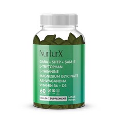 NurturX + SAM-e L-트립토판 L-테아닌 아쉬와간다 구미 올인원 천연 보충제 미국산, 1, 60