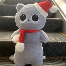대형 고양이인형 애착 뚱냥이 장식 검은고양이 블랙 바디필로우 모찌 냥이, 1개, H. 회색 고양이 크리스마스