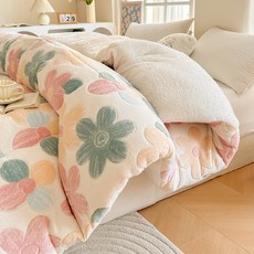 OYEAH 양털 캐시미어 이불 겨울 이불 두꺼운 이불 양면 이불, 핑크 플라워