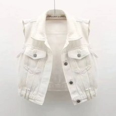 데님 청조끼 데일리 화이트 캐주얼록 조끼 여름 간절기