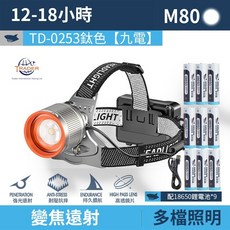 TD0253 LED超亮感應頭燈 白紅光變焦頭燈 夜釣燈 露營燈 工作頭燈, 1個, 9電池 微笑鯊 TD-0253, 鈦色