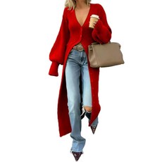 Shiyinvie 여성용 2025 트렌디 브이넥 버튼 다운 롱 가디건 청키 니트 가을 맥시 코트 스웨터 드레스 다크 그레이. 라지 161336