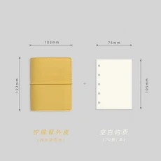 M5 가죽 루즈 리프 노트북 미니 핸드 북 링 금속 바인더 플래너 저널 일기 사무실 문구 70매, 04 YELLOW