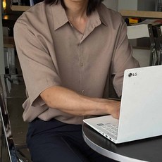 [빅사이즈 L-3XL] 소프트 내추럴 반팔 셔츠 남자 여름 데일리 캐주얼 오버핏 박시핏