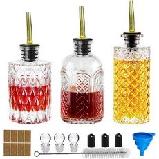 에이머리 커피 시럽 디스펜서 병 세트 - 금속 붓기 스파우트와 먼지 뚜껑이 있는 간단한 3팩 꿀 올리브 오일 조미료 라벨이 바용, 3 Pack