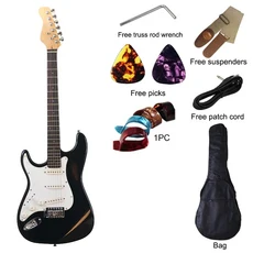 재고 6 현 39 인치 일렉트릭 기타 Basswood Body 22 Frets 고광택 코팅 문제 왼손 버전, 01 39인치, 01 guitar withbag