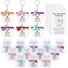 Nosiny 간호사 주간 치과 보조 감사 선물 치아 모양 키체인 벌크 포지티브 카드 포함 오간자 가방 치과 치아 액세서리 치과 위생사 학생 보조 직원 선물 24세