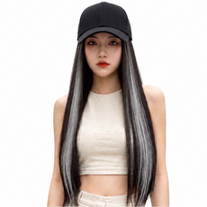 가발위드 볼캡 모자가발 롱스트레이트 투톤 일체형 하이라이트 여성 데일리 M988, 1개, 네츄럴블랙