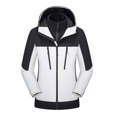 三合一冬季女款戶外連帽沖鋒衣, 4XL 建議體重（80-85 公斤）, 魚骨白