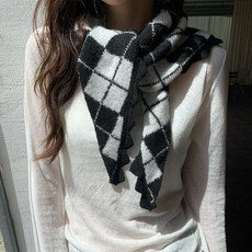桃園出貨ing 多功能韓國複古菱格保暖針織三角巾凹造型包頭圍巾裝飾時髦百搭潮 HANK