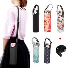 루나버블 어깨 크로스형 손잡이형 겸용 텀블러 물병 물통 파우치 [500-750ml] 11color 보틀 커버 워머 음료 물 생수 등산 가방 어깨끈 걸이형 걸이 크로스 손잡이 주머니, 1개, 밀리터리파우치+끈