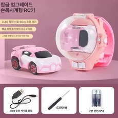 키덜트 손목 시계 RC카 레이싱 알씨카 놀이 조종 선물 제어, 충전 케이블+드라이버+AA 배터리 1개, 1개, 2.4G 합금 핑크 패트라 G 페인트 무드등 포함