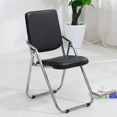 Alemon 가죽 쿠션 등받이 튼튼한 접이식 의자, 검은색