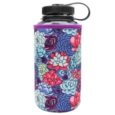 YR Nalgene 워터 쿨러 및 병 슬리브용 재사용 가능한 네오프렌 단열 슬리브 홀더 (블랙 473.2ml(16온스) 와이드 마우스), 32oz Wide Mouth, Succulent