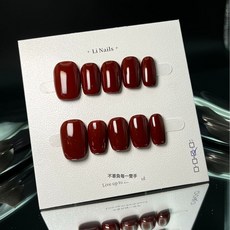 DFMEI 酒紅色車釐子顯白純手穿戴甲工高級純色顯白秋冬新款高品質單色, 1個, 1g, 新中方:L