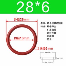 紅色矽膠O型圈 外徑35mm 內徑23mm 線徑6mm 耐高溫 防水, 1個, 紅硅外徑28*6【10個】