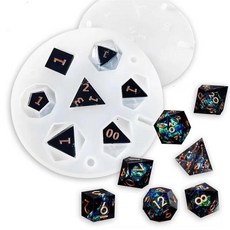 2 주사위 만들기 레진 몰드 1세트 7가지 스타일의 다면체 포함 친구와 함께하는 파티용 7홀 실리콘 몰드 에폭시 사면체 모양 선물 만들기 수제 DIY 제작 아트 공예, 2 주사위 만들기 레진 몰드 1세트, 7가지 스타일의