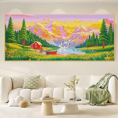 심스타 실십자수 꿈의 산속 풍경 마을 소나무 대자연 도안 프린트 풀패키지 DIY, 220X90cm  면사 3가닥자수, 1개