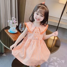 小不點兒 兒童洋裝 無袖荷葉邊格子裙 學院風純棉公主裙