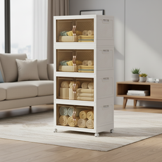 리빙코아 프리미엄 대용량 다용도 접이식 폴딩 리빙박스, 4개, 화이트