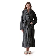 KORBLISS 여성용 로브 - 숄 칼라가 있는 여성용 프리미엄 플러시 플리스 롱 목욕 가운 부드럽고 따뜻한 여성용 로브 다크 그레이. 미디엄