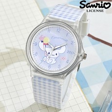 산리오 체크 패턴 밴드 바늘 시계 여학생 손목시계