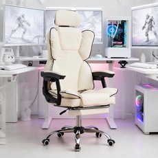 Takata 게이밍 PC방용 머리받침조절 고급 가죽 컴퓨터 의자, 화이트