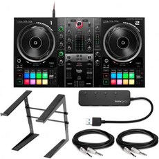 Hercules DJControl 노트북 스탠드 4포트 USB 허브 및 케이블2팩이 포함된 2Deck DJ 컨트롤러 번들5개 품목