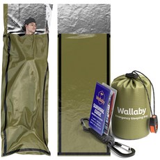 Wallaby 나일론 파우치가 있는 비상 마일라 침낭 카라비너 포함 호루라기 풀 및 파라코드 무료 생존 가이드 - 하이킹 서바이벌 (그린) 142102, Wallaby 나일론 파우치가 있는 비상 마일라 침낭,