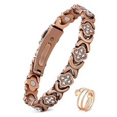 ECLATIS Feraco 여성 순수 구리 디자인 팔찌 및 반지 초초강력 흡입 마그네틱 팔찌 네오디뮴 자석 반짝이는 큐빅 지르코니아 조절 가능 인피핸드메이드 니트 클로버