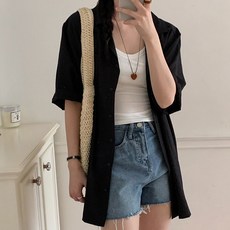 [S~XL/빅사이즈] 여성 데일리룩 여행룩 오버핏 반팔 셔츠 시어서커 빅사이즈