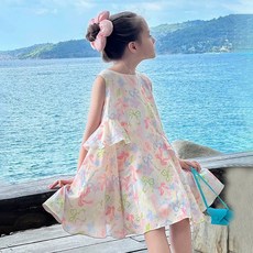 DFMEI 女童連衣裙夏季寶寶公主裙蝴蝶結背心裙夏裝新款碎花女孩裙子