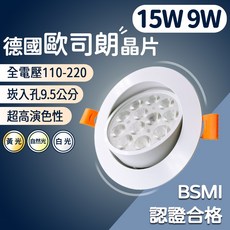 OSRAM LED崁燈 9.5公分 9W/15W 高亮度 BSMI認證, 1個, 15W黃光