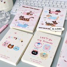 하루포유 키치 일러스트 A6 두꺼운 무지 노트 패드, 4권 세트