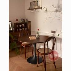 【椿嶼】中古實木圓桌鬱金香小戶型複古家用餐桌陽臺洽談休閒茶幾衚桃書桌, 白色,60*60*73厘米【塑料支架】, 1個