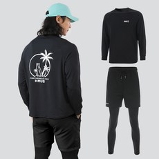 남자 루즈핏 긴팔 래쉬가드 상의 + 반바지 레깅스 하의 팬츠 세트 비치웨어 체형커버 자외선차단 휴양지 바캉스룩(11+159)