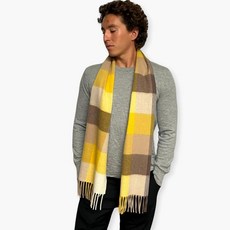 Humble Hilo 울 스카프 헤리티지 격자무늬 씨폼 블루 140694, 옐로우 및 탠