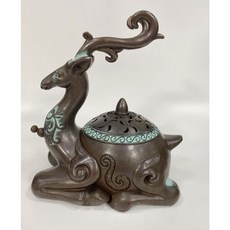 御古齋 精選紫銅福鹿香爐 淨香爐 盤香爐 香道佛具 風水擺件, 1個