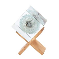 蒲公英 立方體擺件 永生花水晶球 生日禮物 男女孩敎師 創意擺件 情人節禮物 桌麵擺件 傢庭創意裝飾, 蘭色蒲公英+櫸木底座