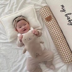 小熊安撫抱枕 圓柱抱枕枕頭 嬰兒用品 長抱枕 嬰兒床護欄 A96001, 現貨//格子熊圓柱