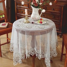 고급 자수 레이스 테이블보 유럽식 사각형 원형 식탁 커피 테이블 인테리어, 1개, 150x150CM, 1_이중색 꽃 가장자리 스타일