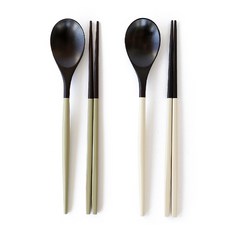 디온 블랙 마카롱 옻칠 나무 수저 세트, 1세트, 블랙 마카롱 수저세트, (올리브 1개+아이보리 1개)