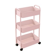 拜爾家居 移動式廚房手推車, 草莓奶昔-超取單筆訂單限2/宅配不限制, 3層