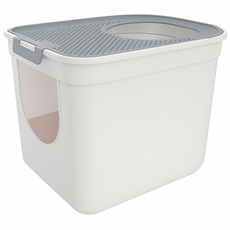 頂入式雙門防落砂貓砂盆, 灰色, 1個