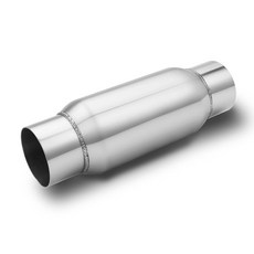 LCGP 2.25인치 인렛 범용 공명기 인렛아웃렛 x 12인치 길이 304 스테인리스 강 성능 머플러 병 모양 연마 직통 설계 깊은 음색, 2.5", Polished